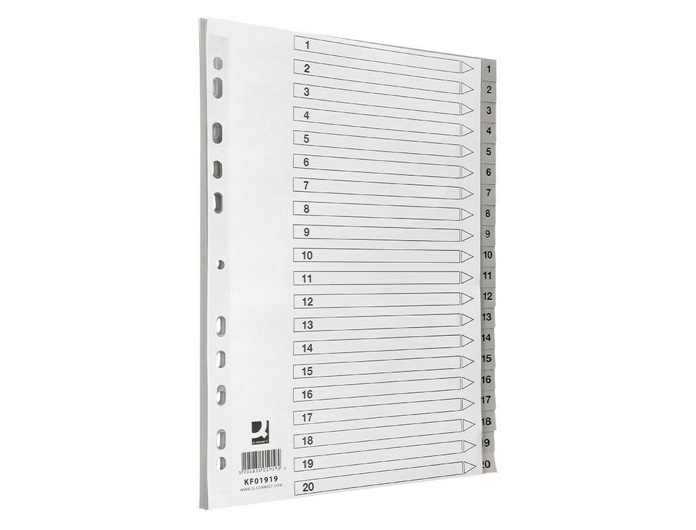 INTERCALAIRE Q-CONNECT NUMERIQUE 1-20 PLASTIQUE 20   POSITIONS A4 INDICE           MULTIPERFORE
