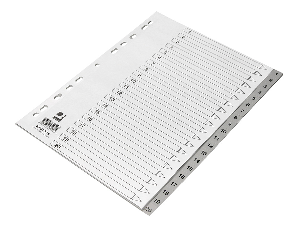 INTERCALAIRE Q-CONNECT NUMERIQUE 1-20 PLASTIQUE 20   POSITIONS A4 INDICE           MULTIPERFORE