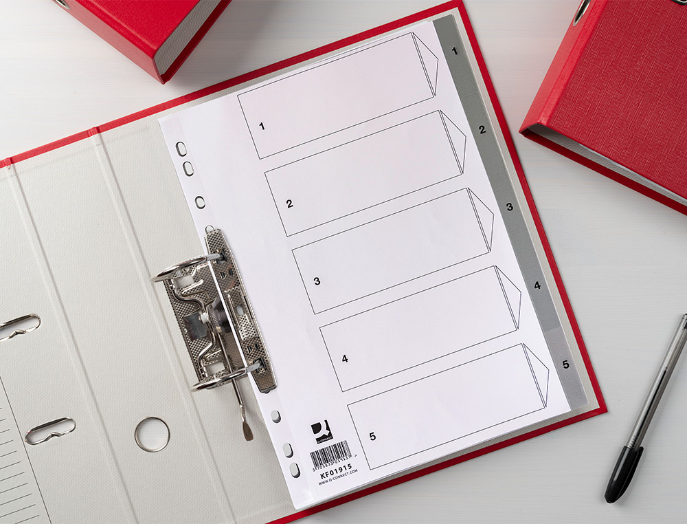 INTERCALAIRE Q-CONNECT NUMERIQUE 1-5 PLASTIQUE 5     POSITIONS A4 INDICE           MULTIPERFORE