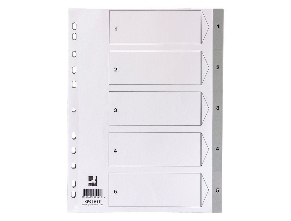 INTERCALAIRE Q-CONNECT NUMERIQUE 1-5 PLASTIQUE 5     POSITIONS A4 INDICE           MULTIPERFORE