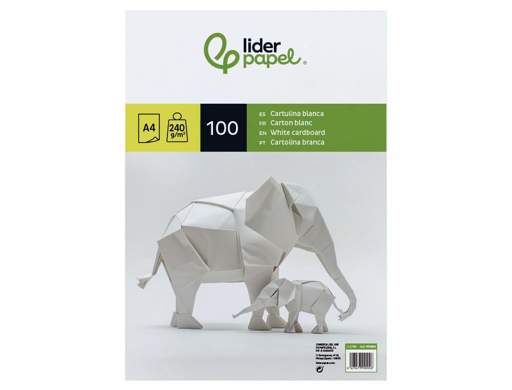 PAPIER CARTONNE LIDERPAPEL A4 240GR COLORIS BLANC PAQUET    100 FEUILLES