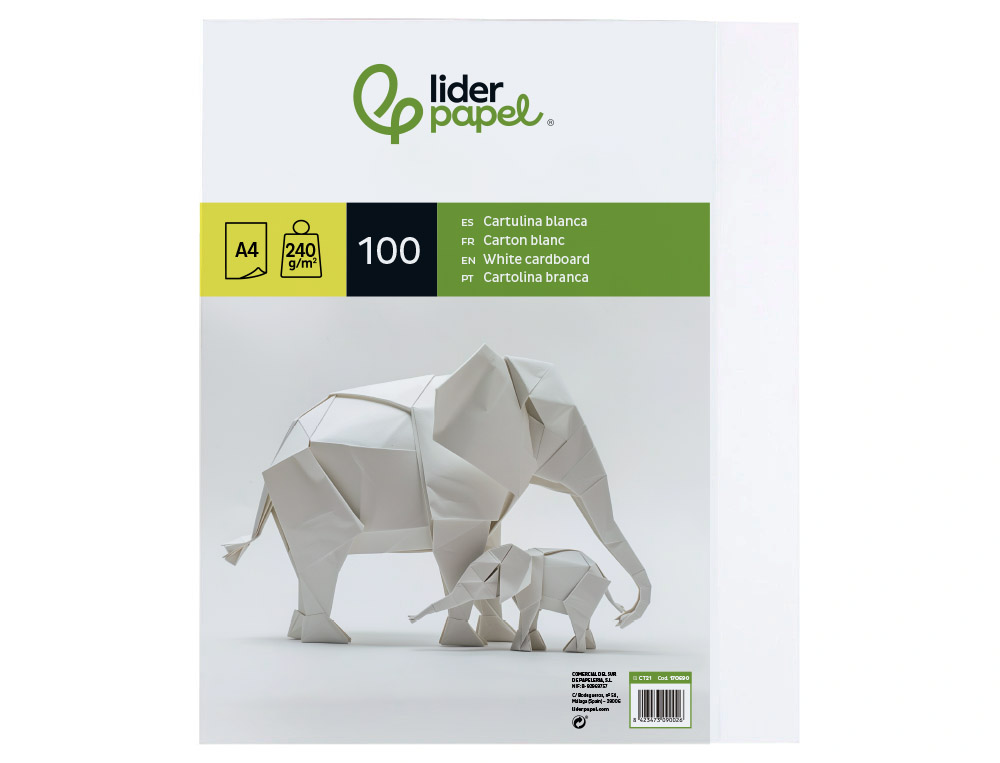 PAPIER CARTONNE LIDERPAPEL A4 240GR COLORIS BLANC PAQUET    100 FEUILLES