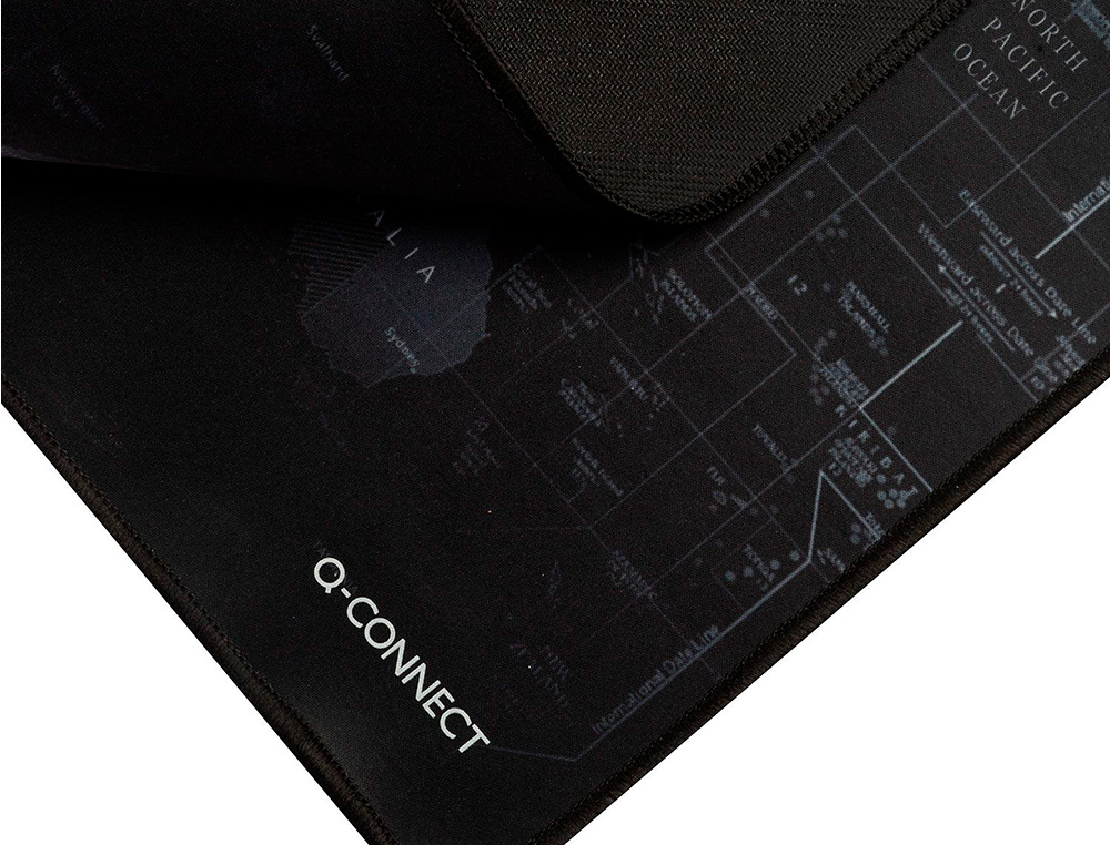 TAPIS SOURIS Q-CONNECT XXL 900X400MM COLORIS NOIR AVEC DESIGN CARTE DU MONDE
