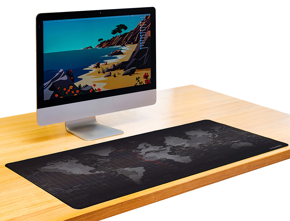 TAPIS SOURIS Q-CONNECT XXL 900X400MM COLORIS NOIR AVEC DESIGN CARTE DU MONDE
