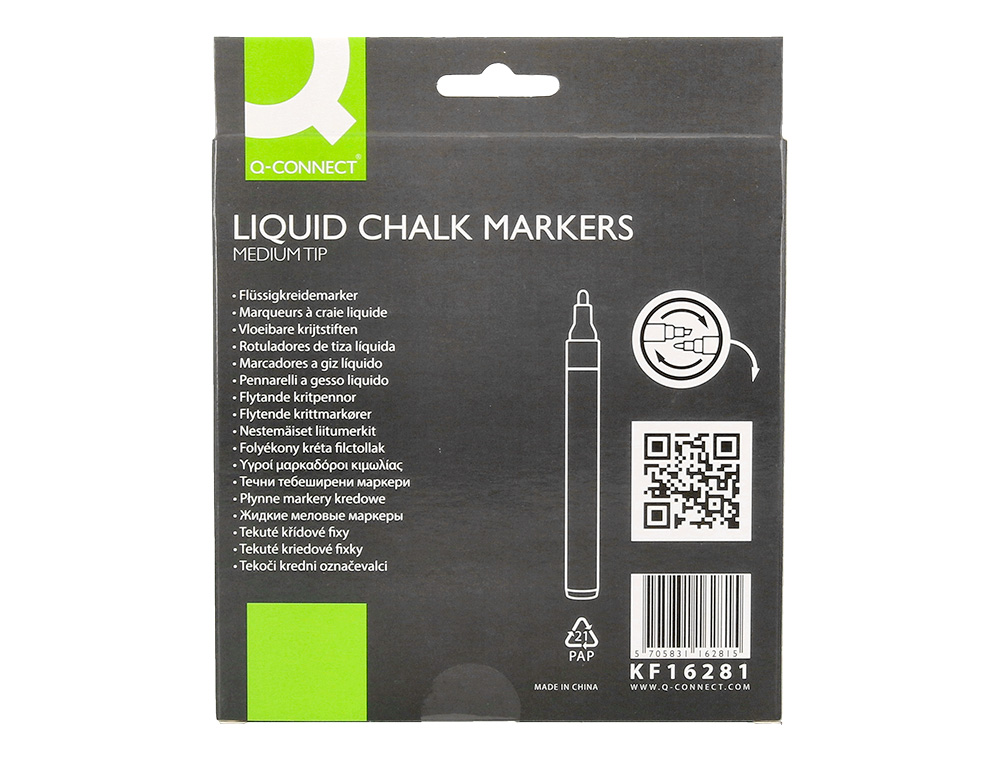 MARQUEUR Q-CONNECT CRAIE LIQUIDE POINTE RONDE TRACE    3MM COLORIS ASSORTIS BOITE 8  UNITES