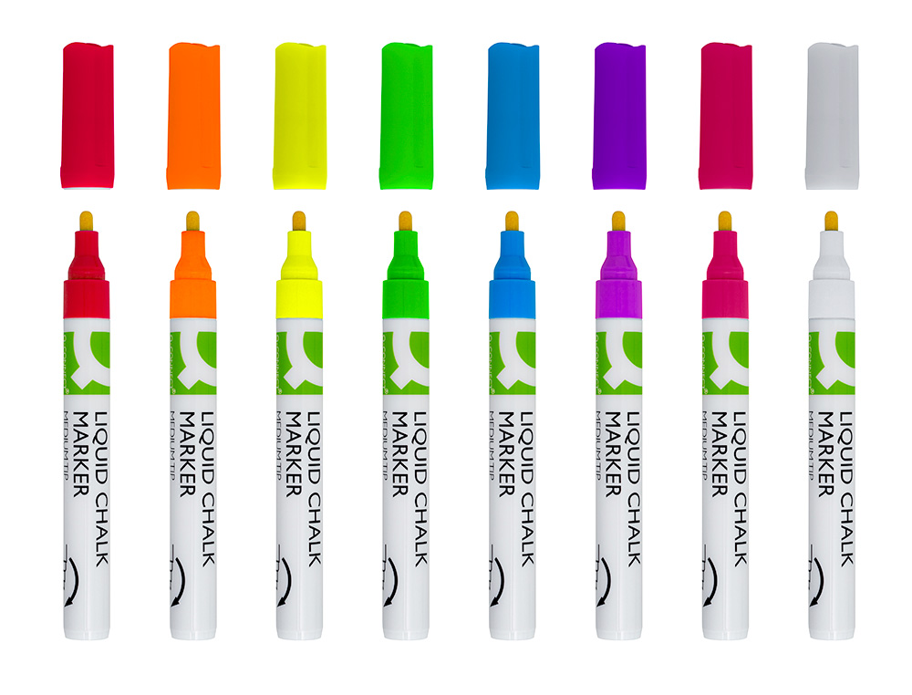 MARQUEUR Q-CONNECT CRAIE LIQUIDE POINTE RONDE TRACE    3MM COLORIS ASSORTIS BOITE 8  UNITES