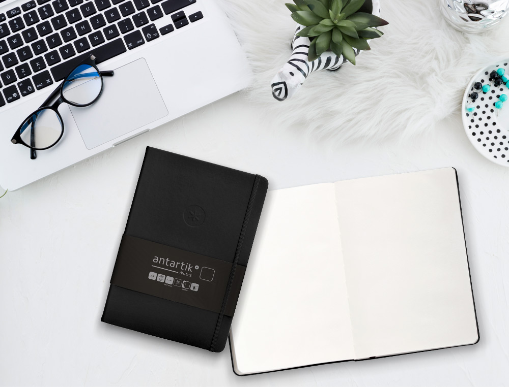 CARNET FERMETURE ELASTIQUE ANTARTIK NOTES COUVERTURE RIGIDE A5 PAPIER UNI IVOIRE 100 FEUILLES 80GR FSC COLORIS NOIR