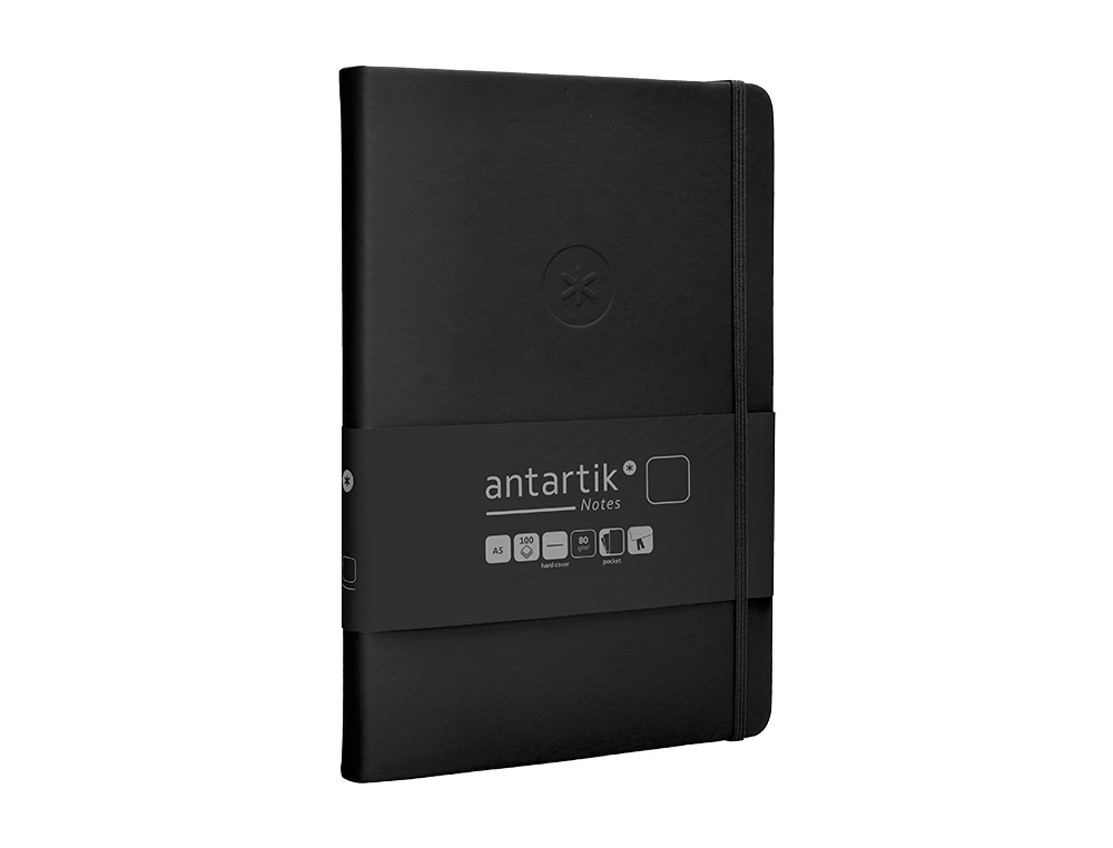 CARNET FERMETURE ELASTIQUE ANTARTIK NOTES COUVERTURE RIGIDE A5 PAPIER UNI IVOIRE 100 FEUILLES 80GR FSC COLORIS NOIR