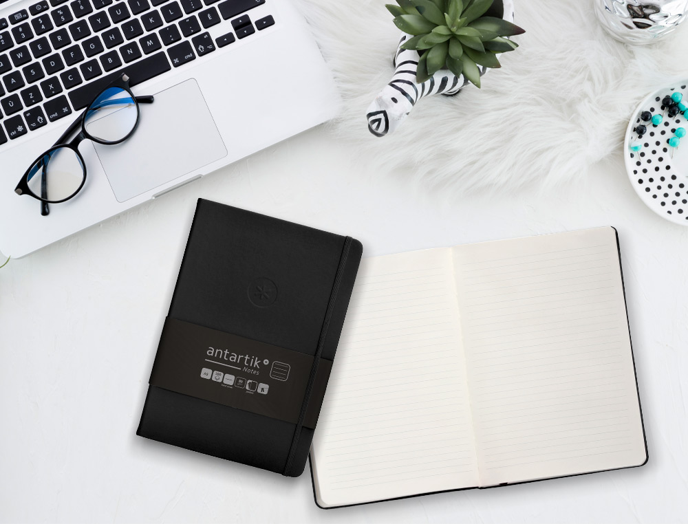CARNET FERMETURE ELASTIQUE ANTARTIK NOTES COUVERTURE     RIGIDE A5 LIGNE 100 FEUILLES  80GR FSC COLORIS NOIR