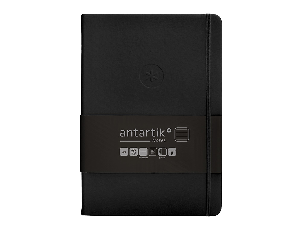 CARNET FERMETURE ELASTIQUE ANTARTIK NOTES COUVERTURE     RIGIDE A5 LIGNE 100 FEUILLES  80GR FSC COLORIS NOIR