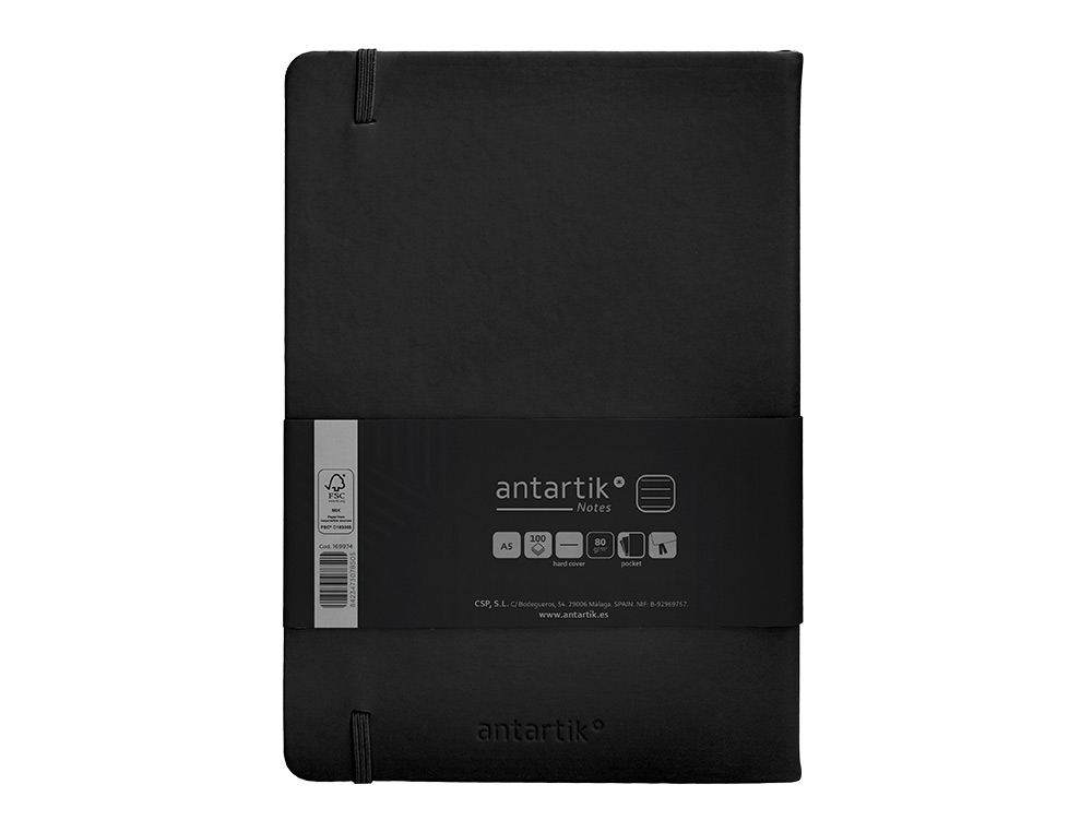 CARNET FERMETURE ELASTIQUE ANTARTIK NOTES COUVERTURE     RIGIDE A5 LIGNE 100 FEUILLES  80GR FSC COLORIS NOIR