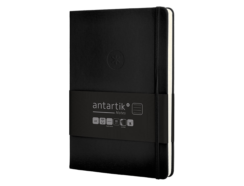 CARNET FERMETURE ELASTIQUE ANTARTIK NOTES COUVERTURE     RIGIDE A5 LIGNE 100 FEUILLES  80GR FSC COLORIS NOIR