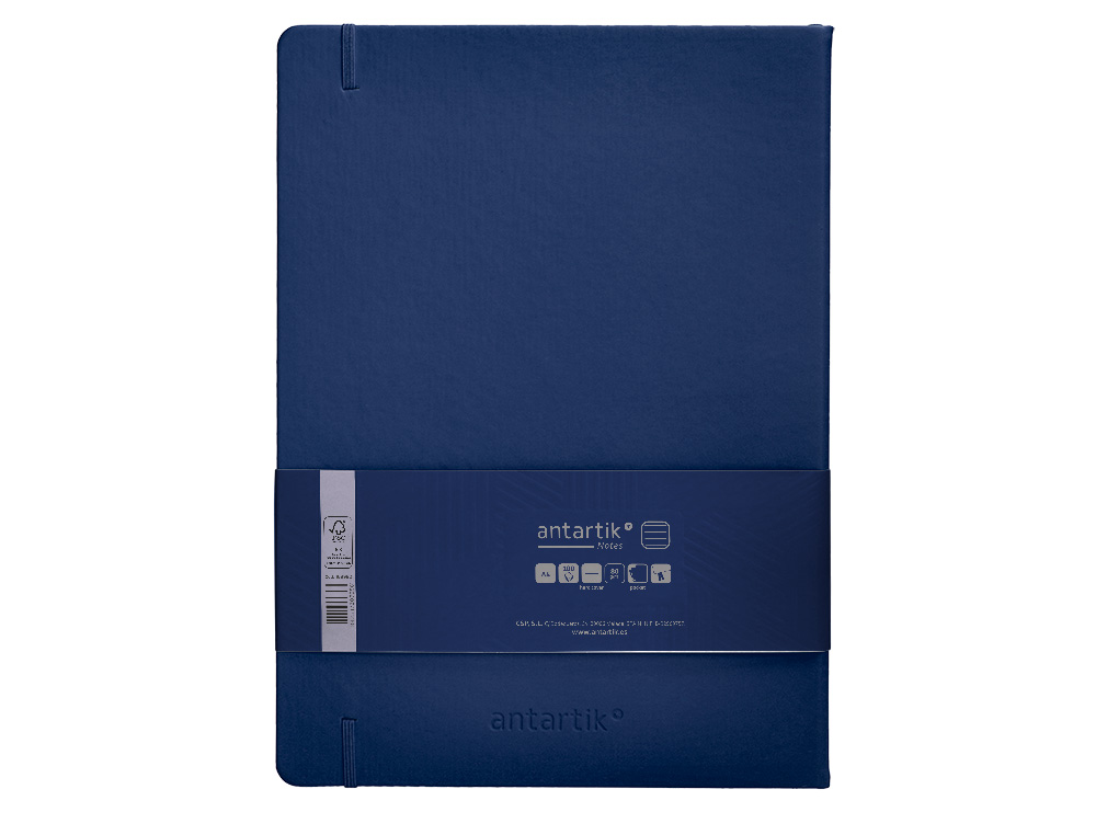 CARNET A4 ANTARTIK NOTES LIGNECOUVERTURE RIGIDE FERMETURE ELASTIQUE 100 PAGES 80GR COLORIS BLEU MARINE