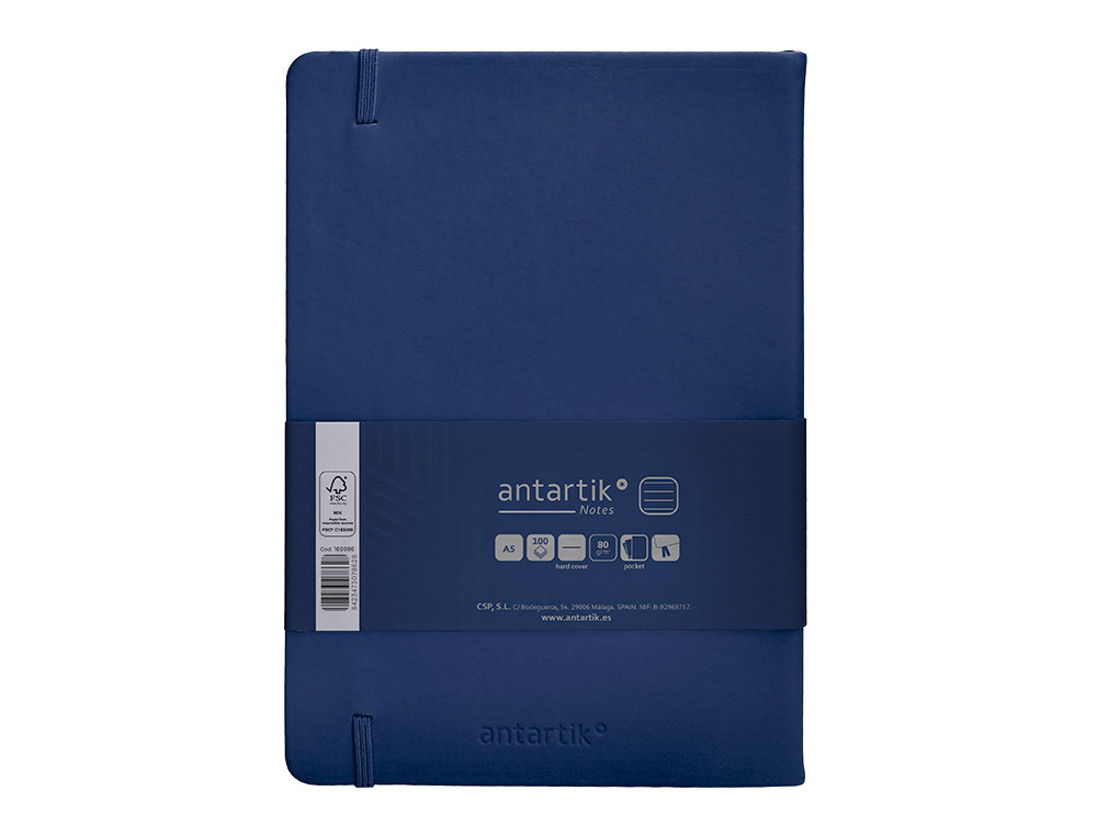 CARNET A5 ANTARTIK NOTES LIGNECOUVERTURE RIGIDE FERMETURE   ELASTIQUE 100 PAGES 80GR      COLORIS BLEU MARINE