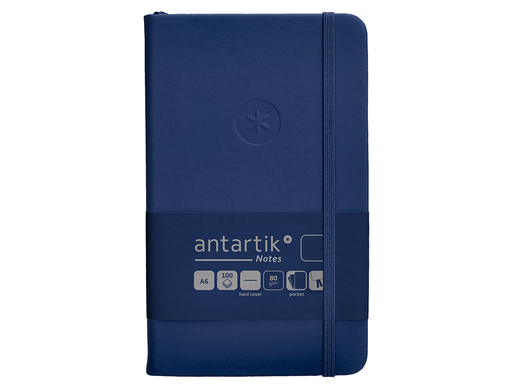 CARNET FERMETURE ELASTIQUE ANTARTIK NOTES COUVERTURE RIGIDE A6 PAPIER UNI IVOIRE 100 FEUILLES 80GR FSC BLEU MARINE