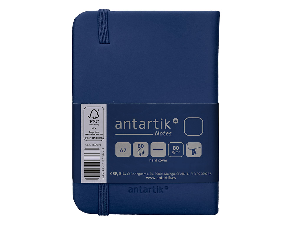 CARNET A7 ANTARTIK NOTES PAPIER UNI IVOIRE COUVERTURE RIGIDE FERMETURE ELASTIQUE 80 PAGES 80GR COLORIS BLEU MARINE