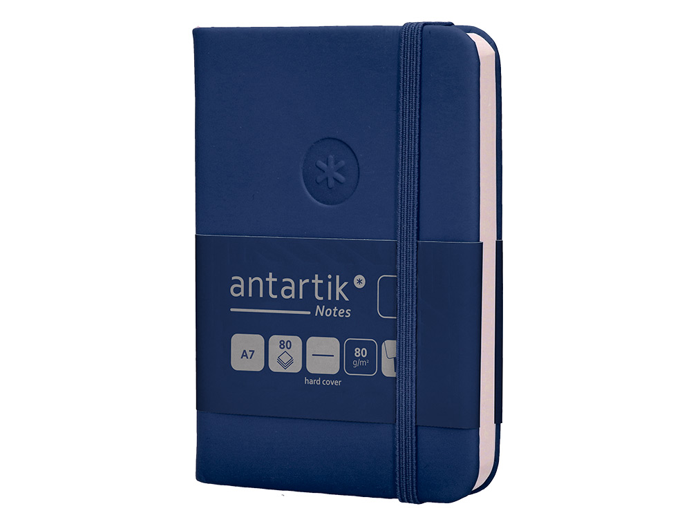 CARNET A7 ANTARTIK NOTES PAPIER UNI IVOIRE COUVERTURE RIGIDE FERMETURE ELASTIQUE 80 PAGES 80GR COLORIS BLEU MARINE