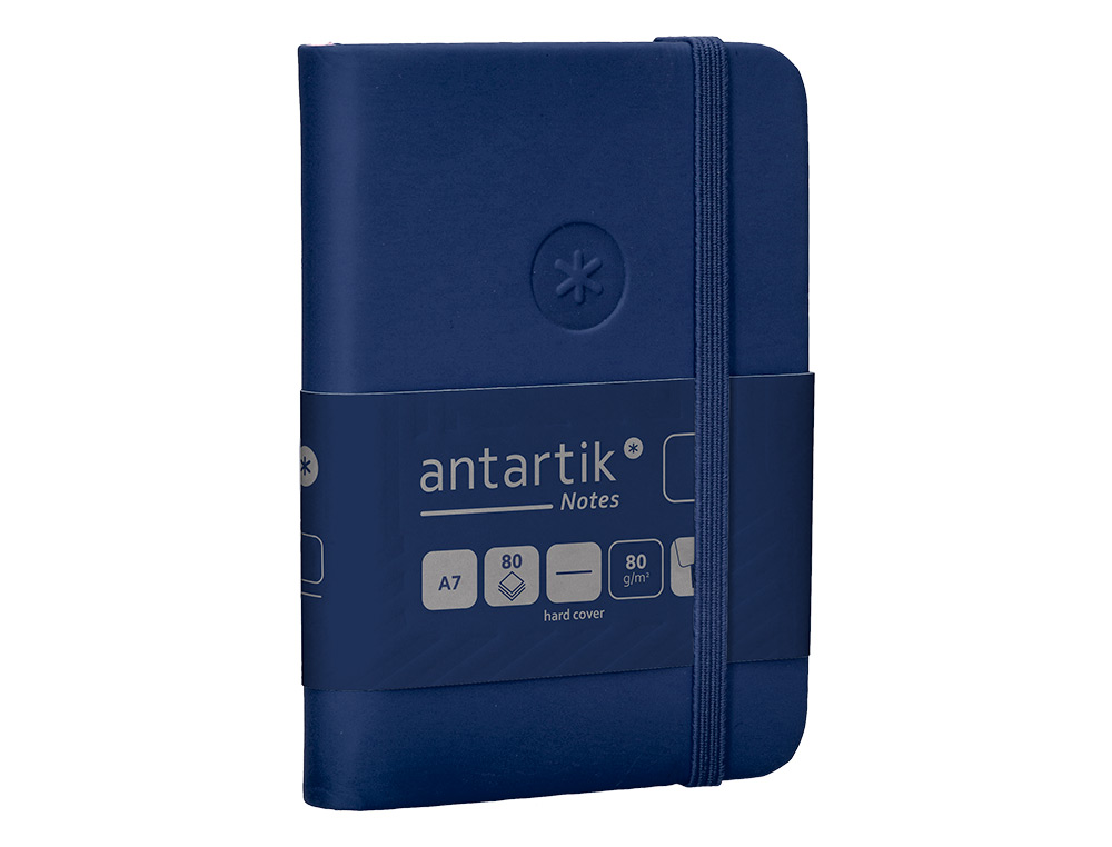 CARNET A7 ANTARTIK NOTES PAPIER UNI IVOIRE COUVERTURE RIGIDE FERMETURE ELASTIQUE 80 PAGES 80GR COLORIS BLEU MARINE