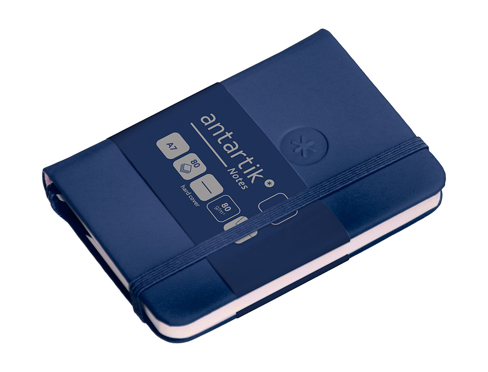 CARNET A7 ANTARTIK NOTES PAPIER UNI IVOIRE COUVERTURE RIGIDE FERMETURE ELASTIQUE 80 PAGES 80GR COLORIS BLEU MARINE