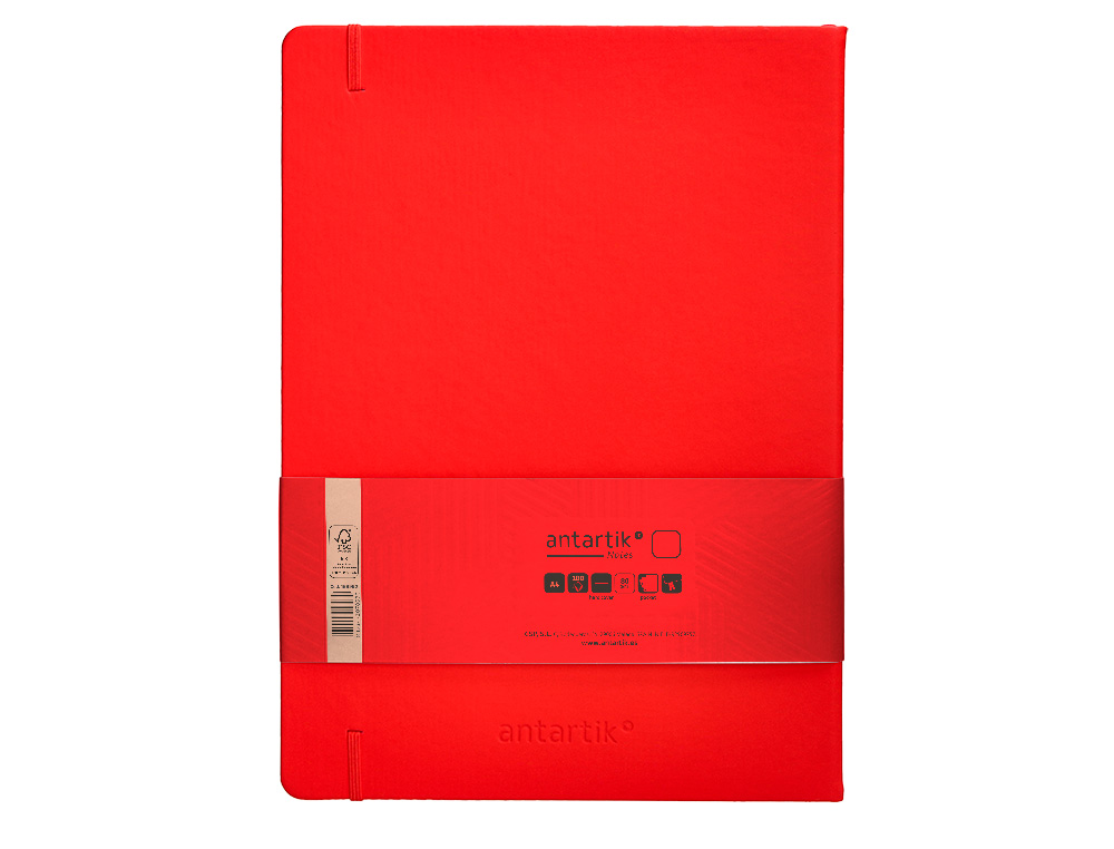 CARNET A4 ANTARTIK NOTES PAPIER UNI IVOIRE COUVERTURE RIGIDE FERMETURE ELASTIQUE 100PAGES 80GR COLORIS ROUGE