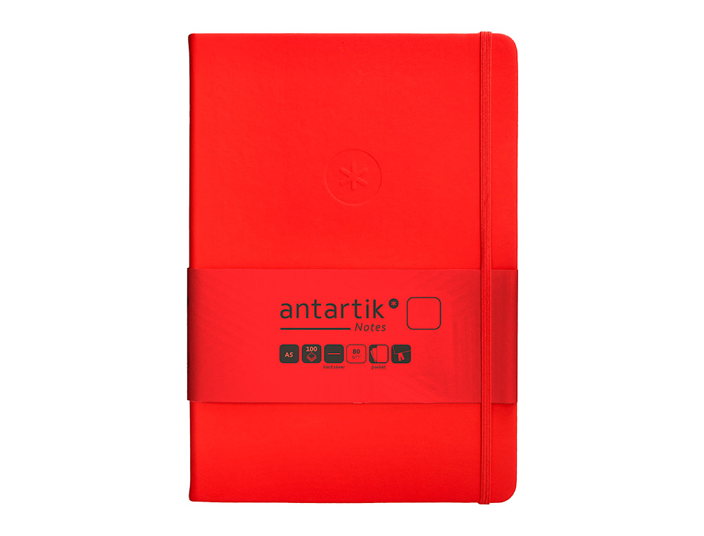 CARNET A5 ANTARTIK NOTES PAPIER UNI IVOIRE COUVERTURE  RIGIDE FERMETURE ELASTIQUE 100PAGES 80GR COLORIS ROUGE