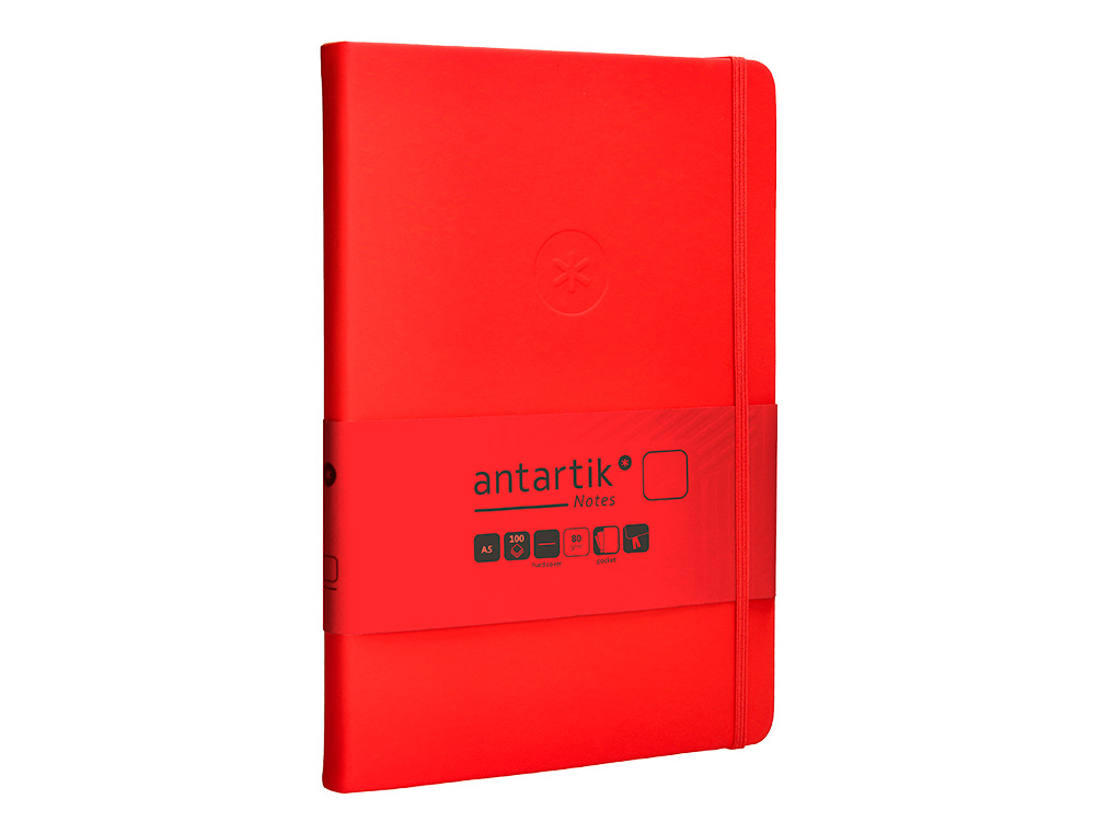 CARNET A5 ANTARTIK NOTES PAPIER UNI IVOIRE COUVERTURE  RIGIDE FERMETURE ELASTIQUE 100PAGES 80GR COLORIS ROUGE