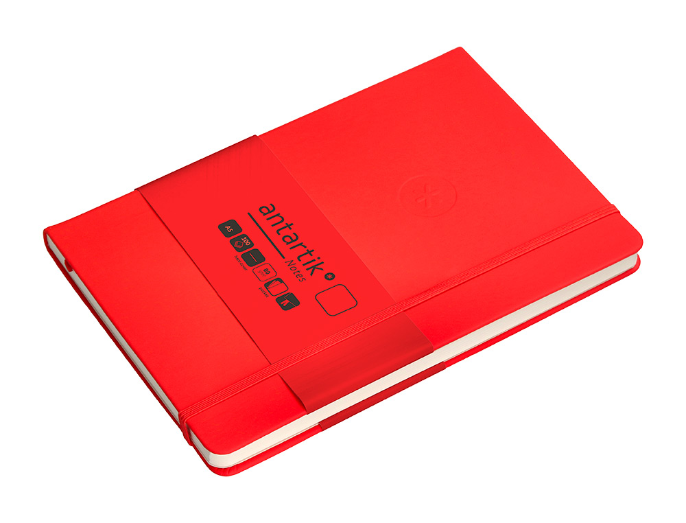 CARNET A5 ANTARTIK NOTES PAPIER UNI IVOIRE COUVERTURE  RIGIDE FERMETURE ELASTIQUE 100PAGES 80GR COLORIS ROUGE
