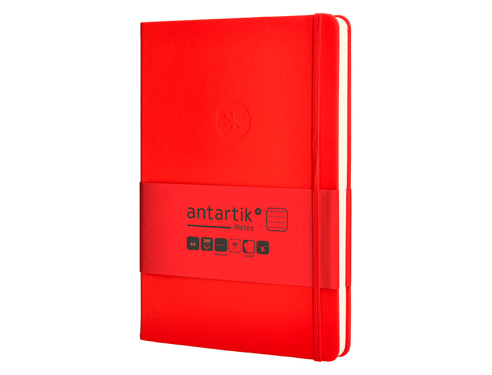 CARNET FERMETURE ELASTIQUE ANTARTIK NOTES COUVERTURE RIGIDE A5 LIGNE 100 FEUILLES 80GR FSC COLORIS ROUGE