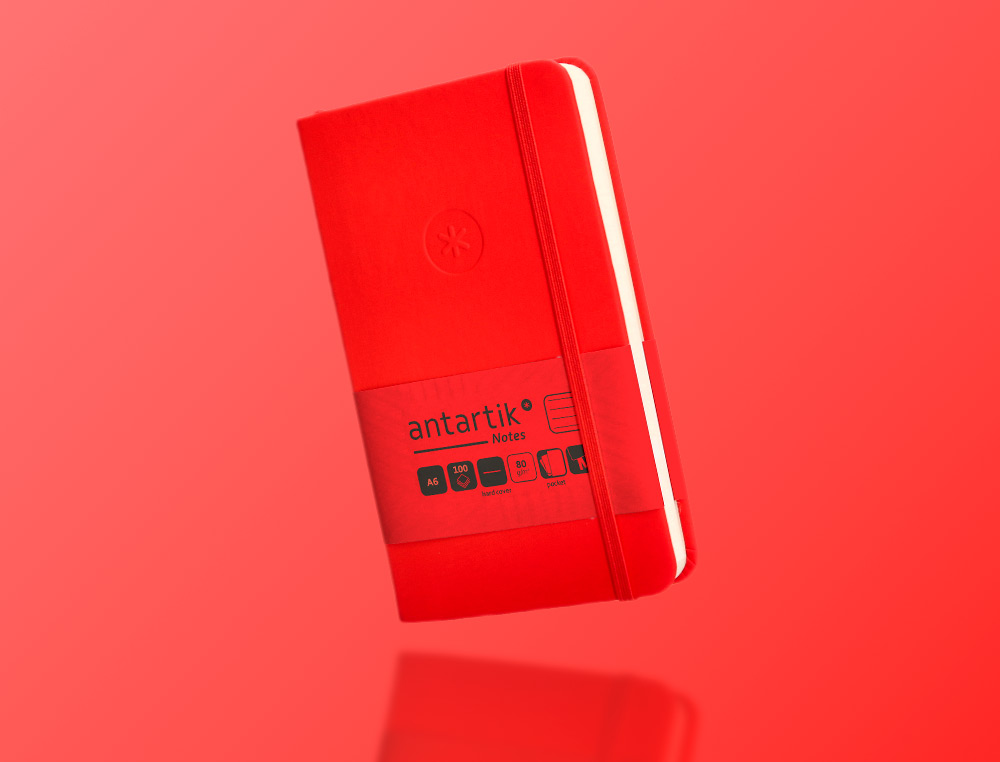 CARNET FERMETURE ELASTIQUE ANTARTIK NOTES COUVERTURE     RIGIDE A6 LIGNE 100 FEUILLES  80GR FSC COLORIS ROUGE