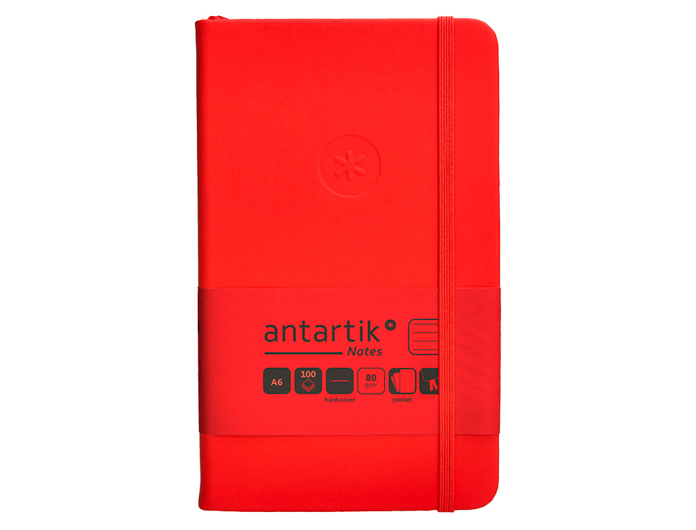 CARNET FERMETURE ELASTIQUE ANTARTIK NOTES COUVERTURE     RIGIDE A6 LIGNE 100 FEUILLES  80GR FSC COLORIS ROUGE