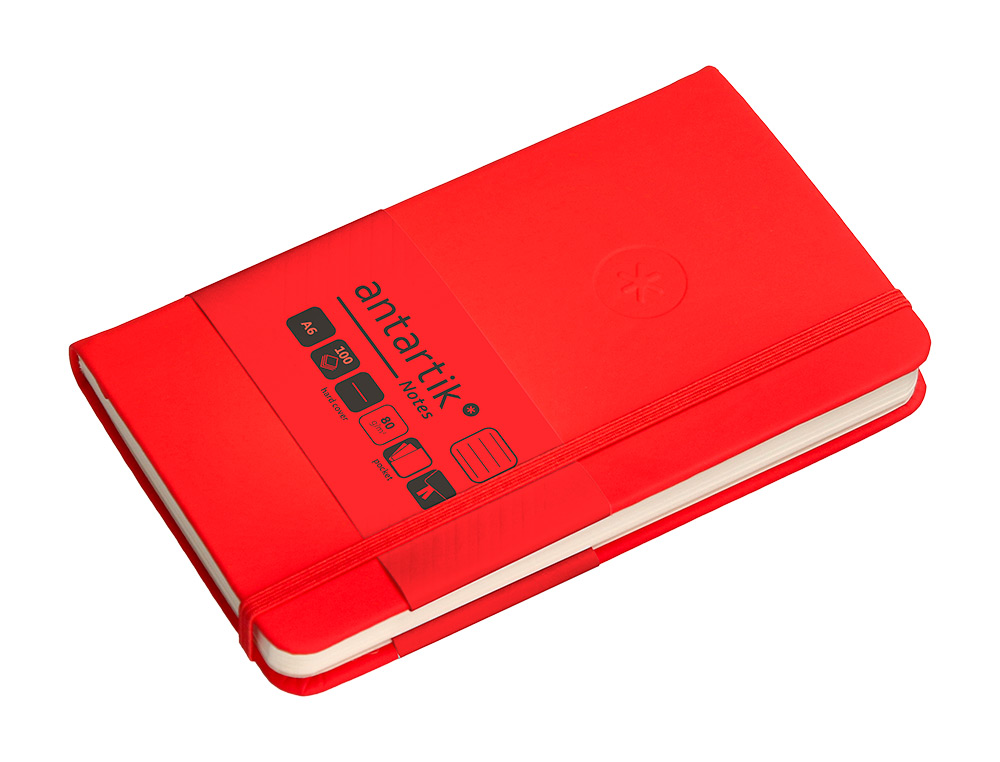 CARNET FERMETURE ELASTIQUE ANTARTIK NOTES COUVERTURE     RIGIDE A6 LIGNE 100 FEUILLES  80GR FSC COLORIS ROUGE