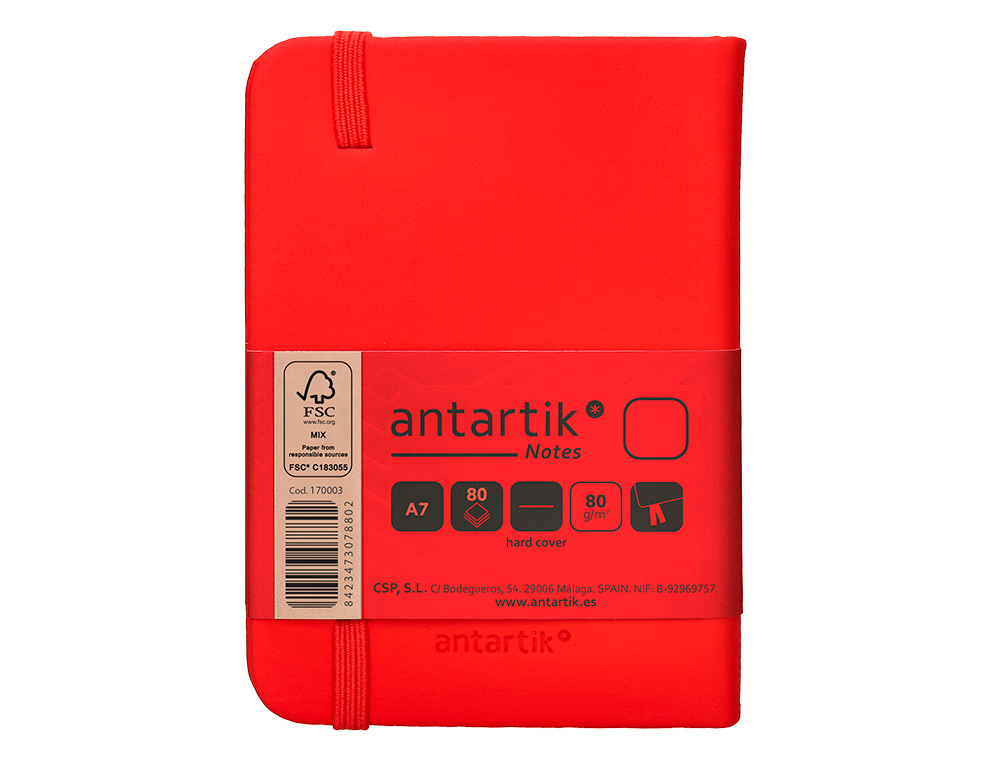 CARNET FERMETURE ELASTIQUE ANTARTIK NOTES COUVERTURE RIGIDE A7 PAPIER UNI IVOIRE 80 FEUILLES 80GR FSC COLORIS ROUGE