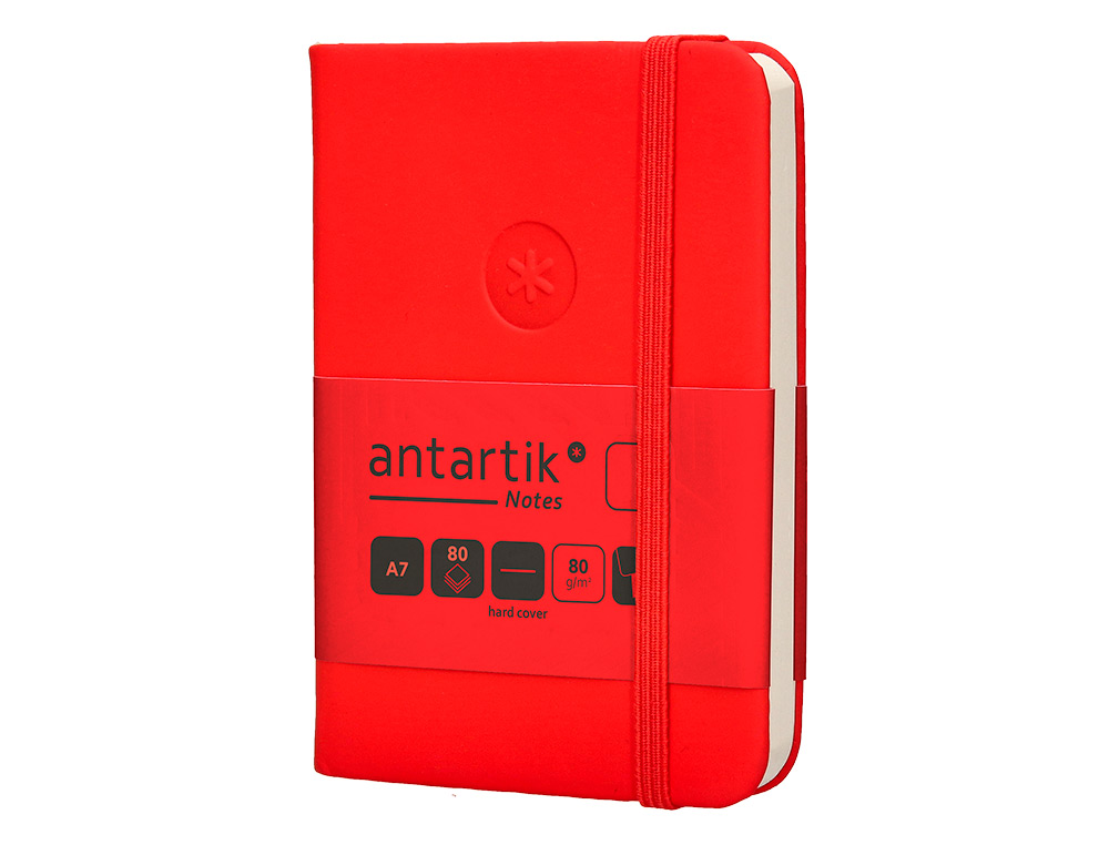 CARNET FERMETURE ELASTIQUE ANTARTIK NOTES COUVERTURE RIGIDE A7 PAPIER UNI IVOIRE 80 FEUILLES 80GR FSC COLORIS ROUGE