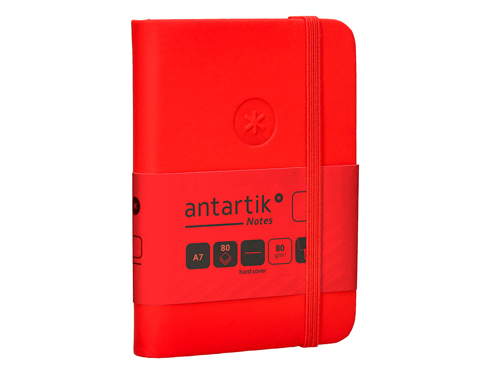 CARNET FERMETURE ELASTIQUE ANTARTIK NOTES COUVERTURE RIGIDE A7 PAPIER UNI IVOIRE 80 FEUILLES 80GR FSC COLORIS ROUGE