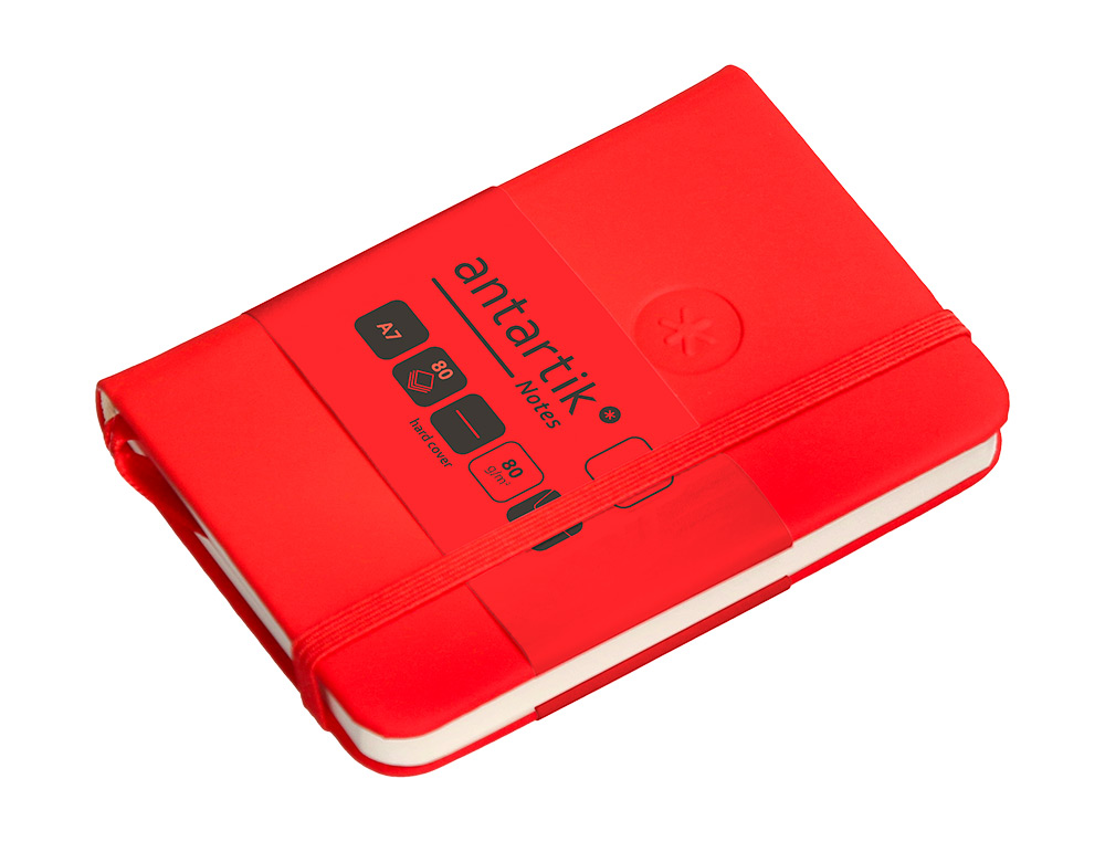 CARNET FERMETURE ELASTIQUE ANTARTIK NOTES COUVERTURE RIGIDE A7 PAPIER UNI IVOIRE 80 FEUILLES 80GR FSC COLORIS ROUGE