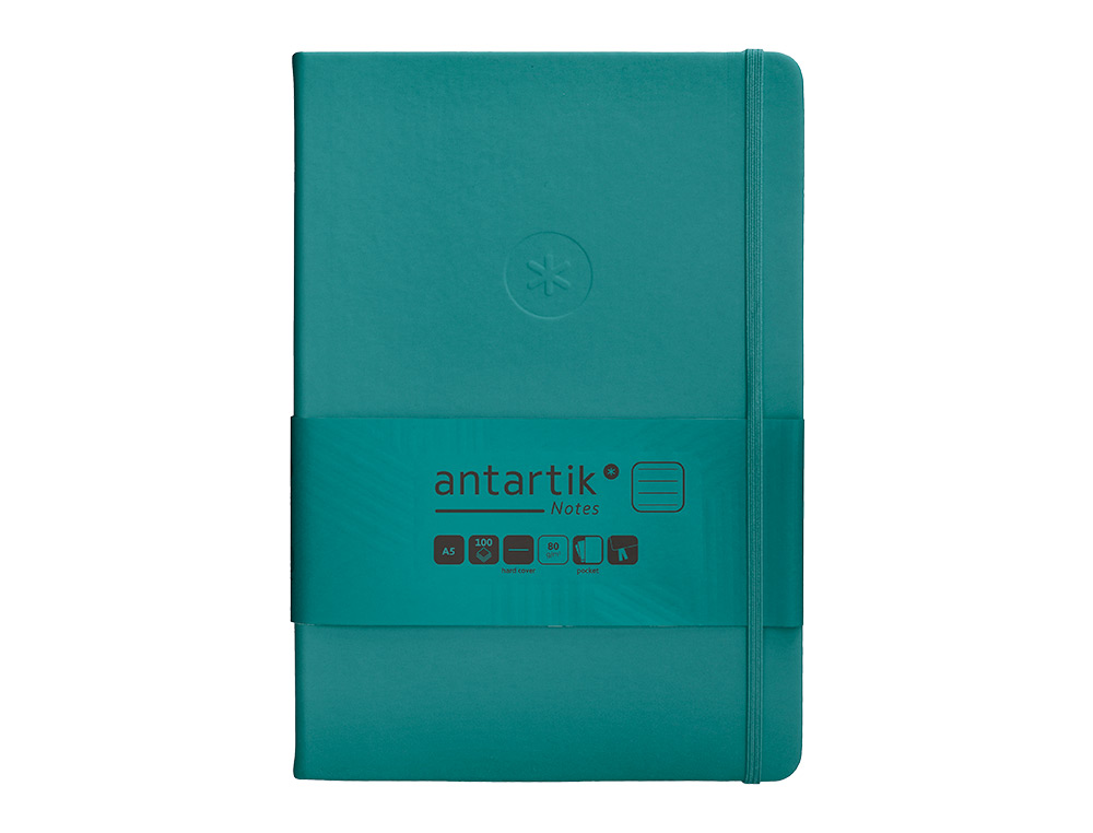 CARNET A5 ANTARTIK NOTES LIGNECOUVERTURE RIGIDE FERMETURE ELASTIQUE 100 PAGES 80GR COLORIS VERT PAON