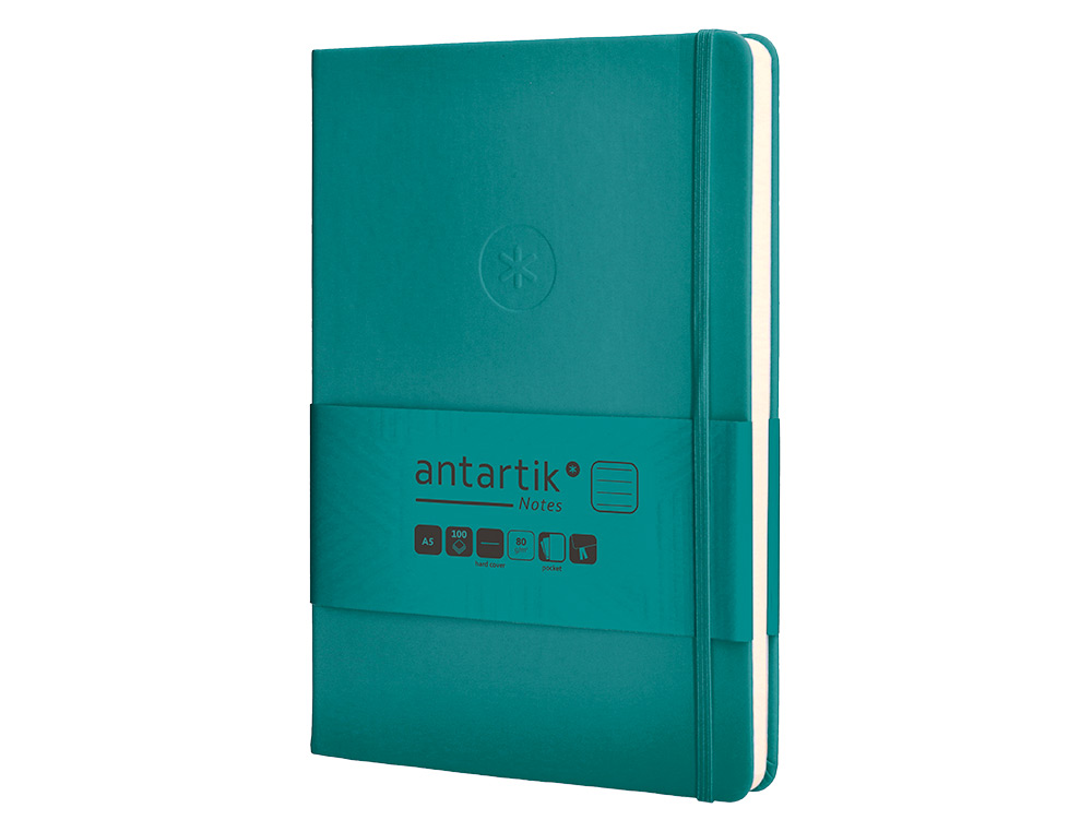 CARNET A5 ANTARTIK NOTES LIGNECOUVERTURE RIGIDE FERMETURE ELASTIQUE 100 PAGES 80GR COLORIS VERT PAON