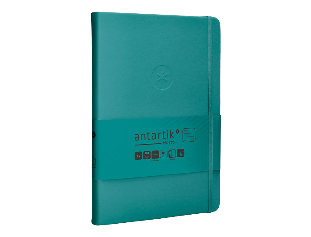 CARNET A5 ANTARTIK NOTES LIGNECOUVERTURE RIGIDE FERMETURE ELASTIQUE 100 PAGES 80GR COLORIS VERT PAON
