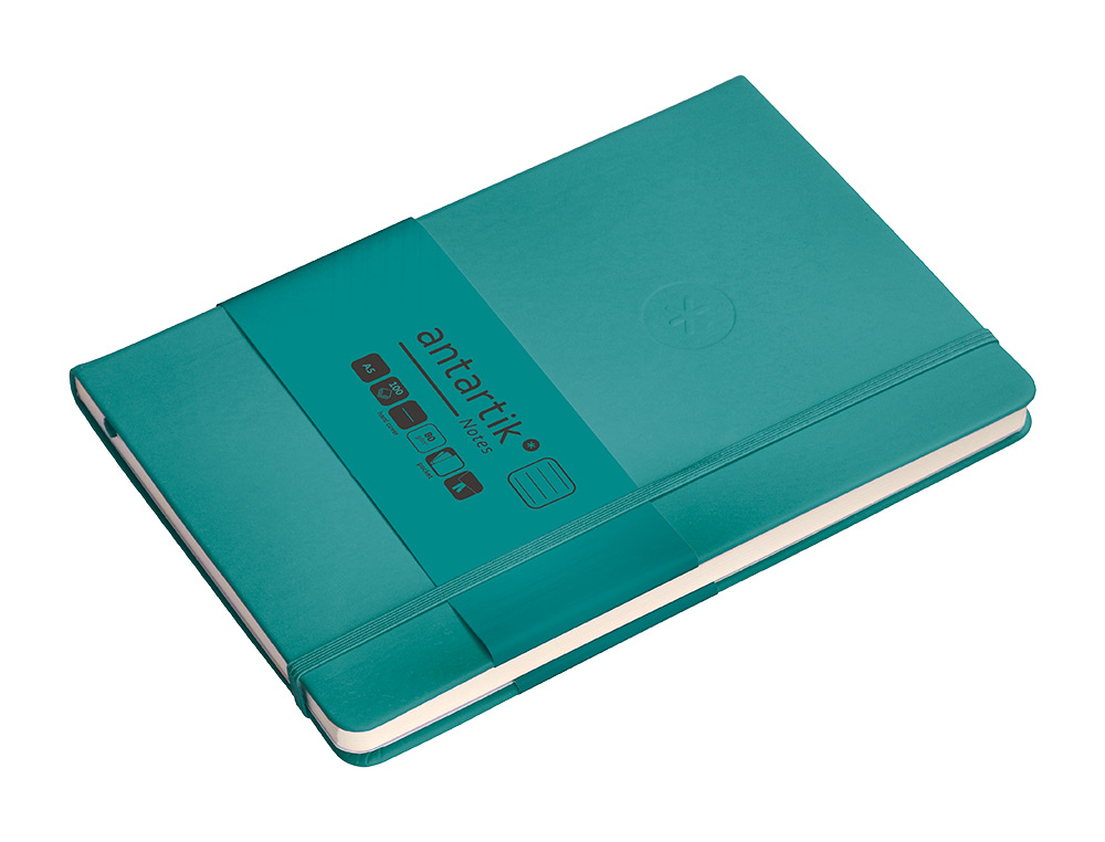 CARNET A5 ANTARTIK NOTES LIGNECOUVERTURE RIGIDE FERMETURE ELASTIQUE 100 PAGES 80GR COLORIS VERT PAON