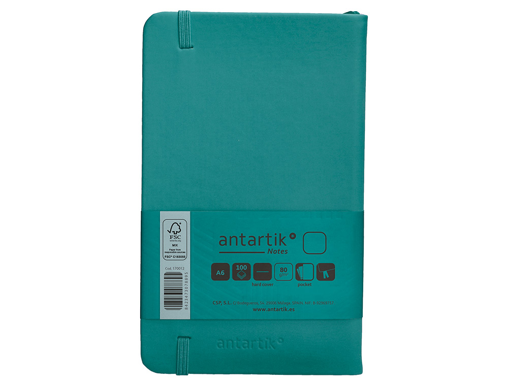 CARNET A6 ANTARTIK NOTES PAPIER UNI IVOIRE COUVERTURE RIGIDE FERMETURE ELASTIQUE 100PAGES 80GR COLORIS VERT PAON
