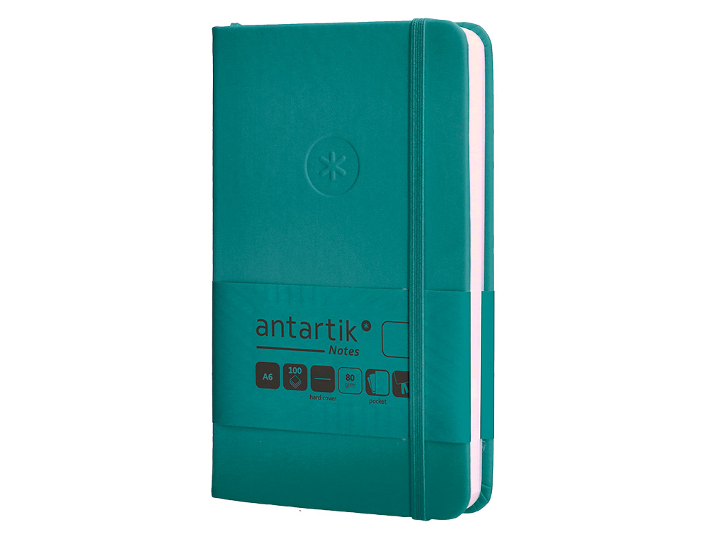 CARNET A6 ANTARTIK NOTES PAPIER UNI IVOIRE COUVERTURE RIGIDE FERMETURE ELASTIQUE 100PAGES 80GR COLORIS VERT PAON