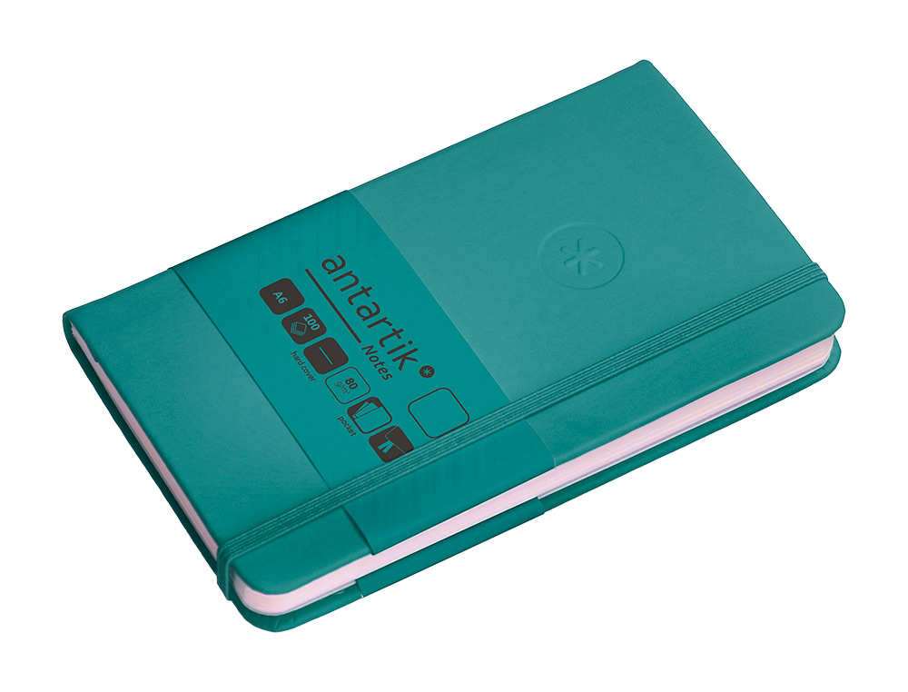 CARNET A6 ANTARTIK NOTES PAPIER UNI IVOIRE COUVERTURE RIGIDE FERMETURE ELASTIQUE 100PAGES 80GR COLORIS VERT PAON