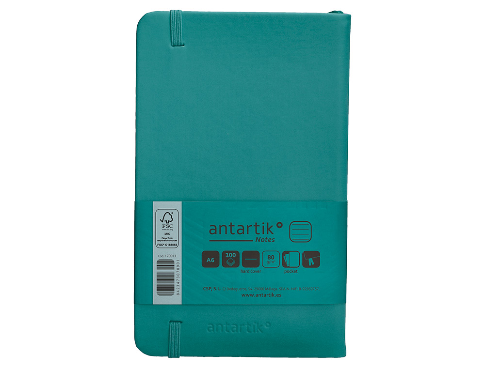 CARNET FERMETURE ELASTIQUE ANTARTIK NOTES COUVERTURE RIGIDE A6 LIGNE 100 FEUILLES 80GR FSC COLORIS VERT PAON