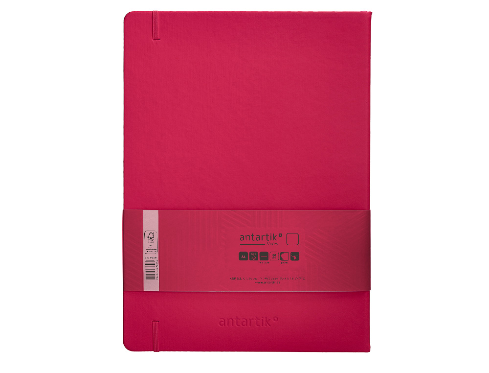 CARNET FERMETURE ELASTIQUE ANTARTIK NOTES COUVERTURE RIGIDE A4 PAPIER UNI IVOIRE 100 FEUILLES 80GR FSC FRAMBOISE