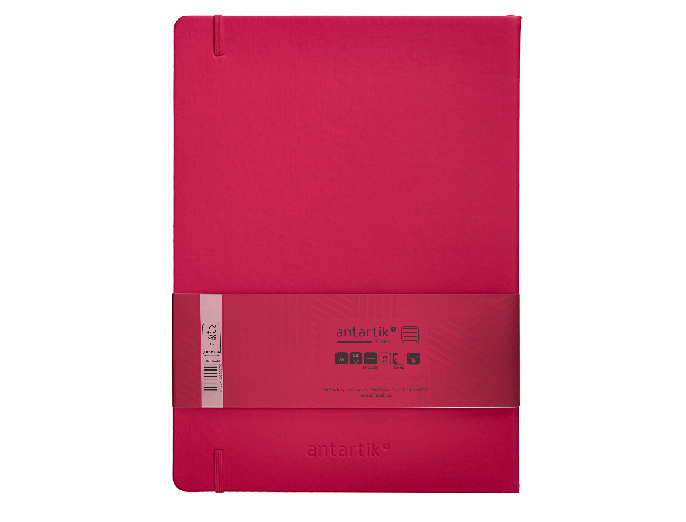 CARNET A4 ANTARTIK NOTES LIGNECOUVERTURE RIGIDE FERMETURE ELASTIQUE 100 PAGES 80GR COLORIS FRAMBOISE