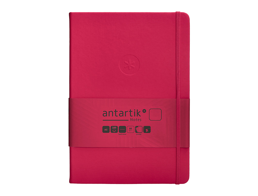 CARNET A5 ANTARTIK NOTES PAPIER UNI IVOIRE COUVERTURE  RIGIDE FERMETURE ELASTIQUE 100PAGES 80GR COLORIS FRAMBOISE