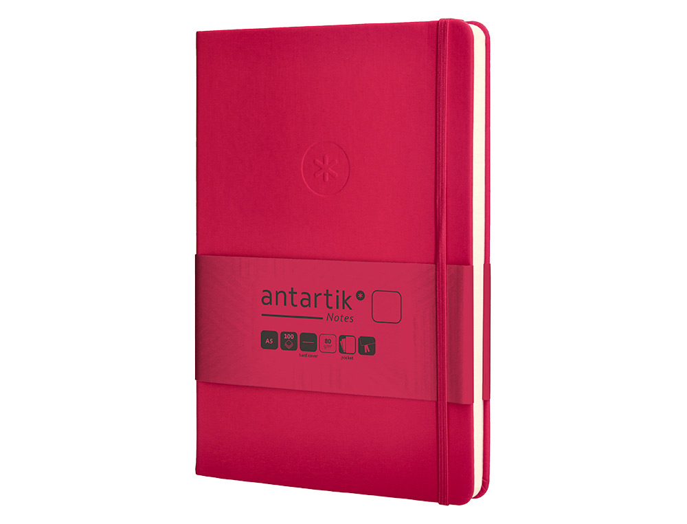 CARNET A5 ANTARTIK NOTES PAPIER UNI IVOIRE COUVERTURE  RIGIDE FERMETURE ELASTIQUE 100PAGES 80GR COLORIS FRAMBOISE