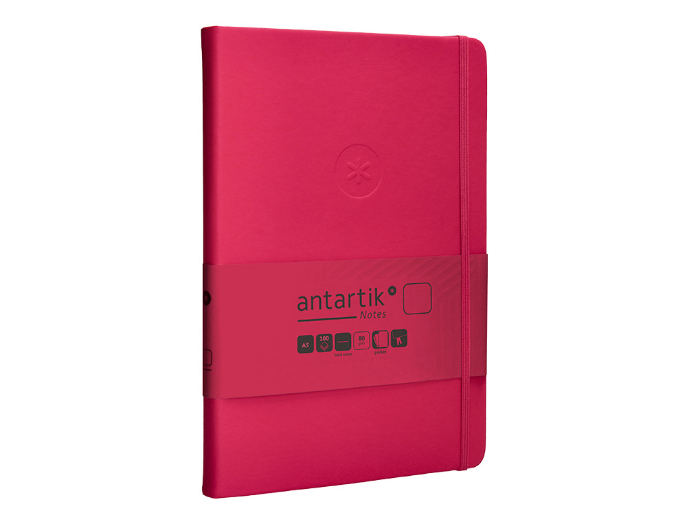 CARNET A5 ANTARTIK NOTES PAPIER UNI IVOIRE COUVERTURE  RIGIDE FERMETURE ELASTIQUE 100PAGES 80GR COLORIS FRAMBOISE