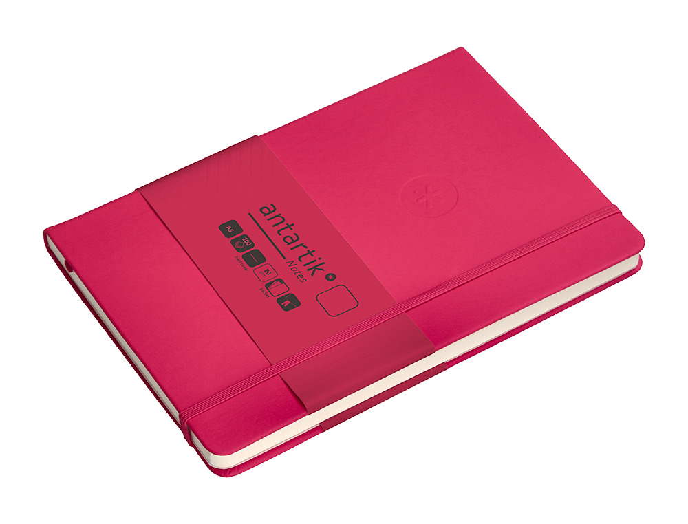 CARNET A5 ANTARTIK NOTES PAPIER UNI IVOIRE COUVERTURE  RIGIDE FERMETURE ELASTIQUE 100PAGES 80GR COLORIS FRAMBOISE