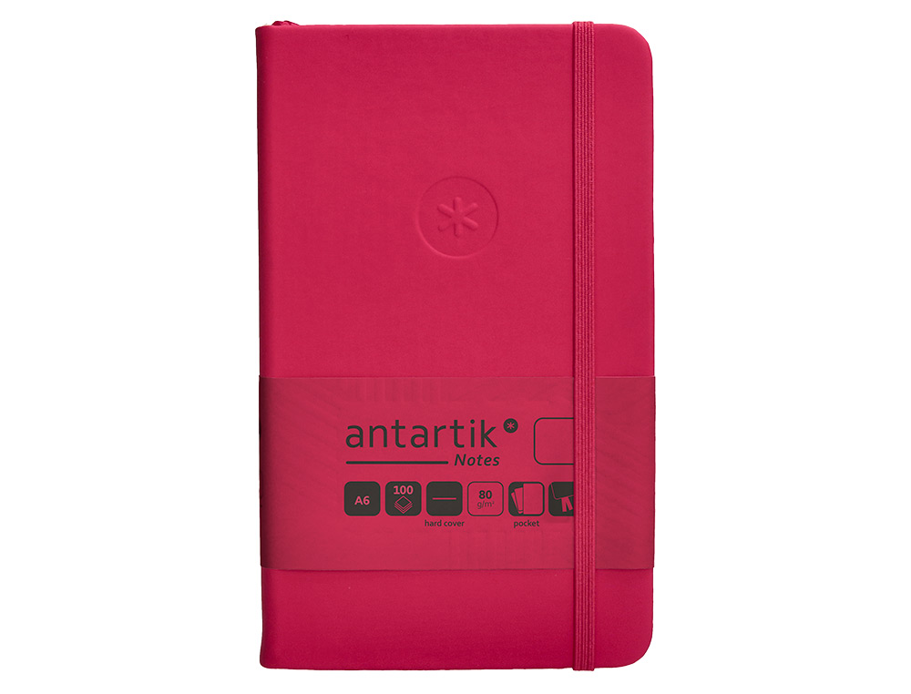 CARNET A6 ANTARTIK NOTES PAPIER UNI IVOIRE COUVERTURE RIGIDE FERMETURE ELASTIQUE 100PAGES 80GR COLORIS FRAMBOISE